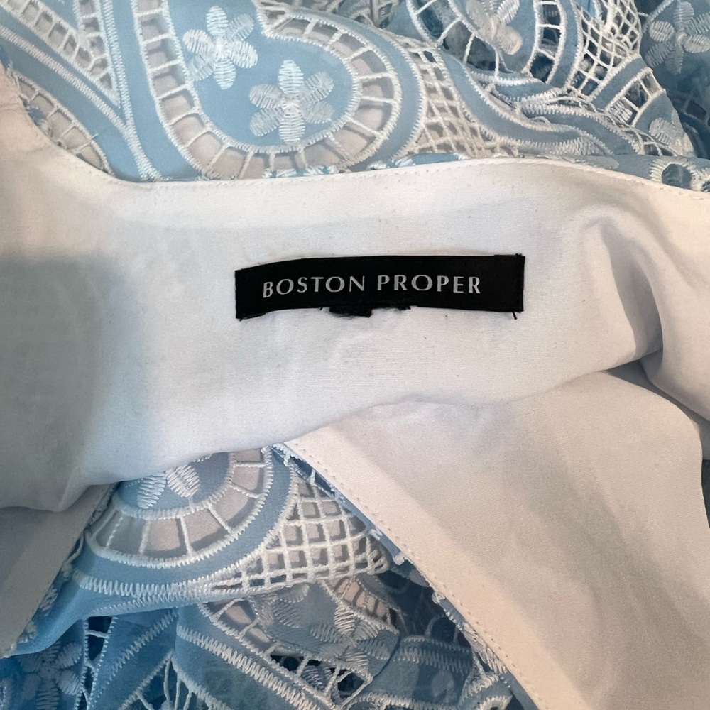 Boston Proper Light Blue and White Lace Fit-and-Flare Dress - Picture 3 of 3